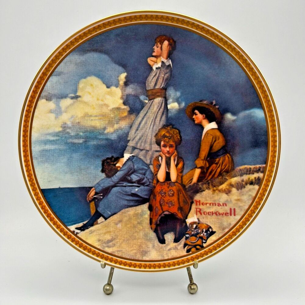 KNOWLES Norman Rockwell Women 1981 Waiting On The Shore 8.5" Plate w/ Box & COA